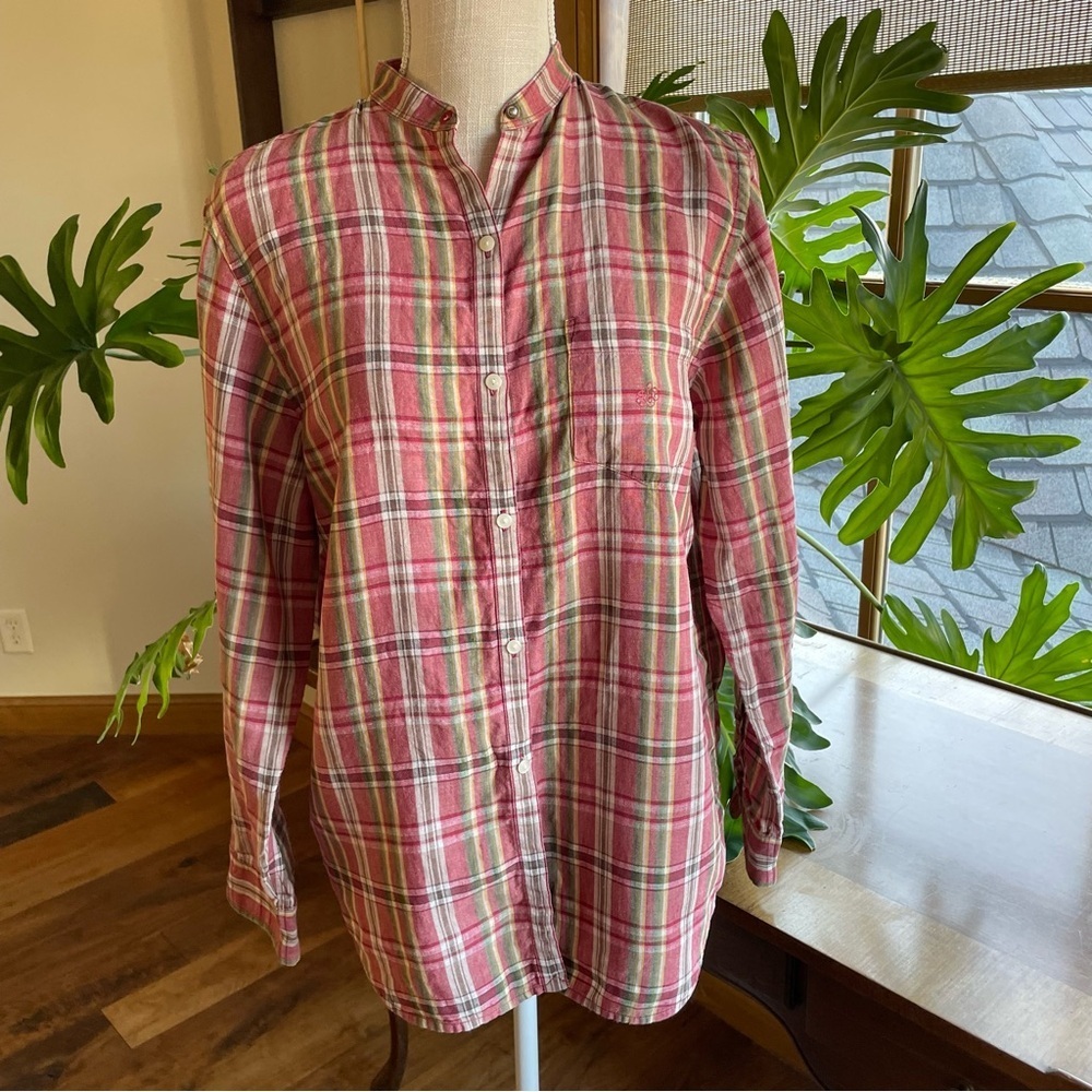 Vintage Lauren Ralph Lauren Linen Plaid Button Down Shirt Preppy 90's size M